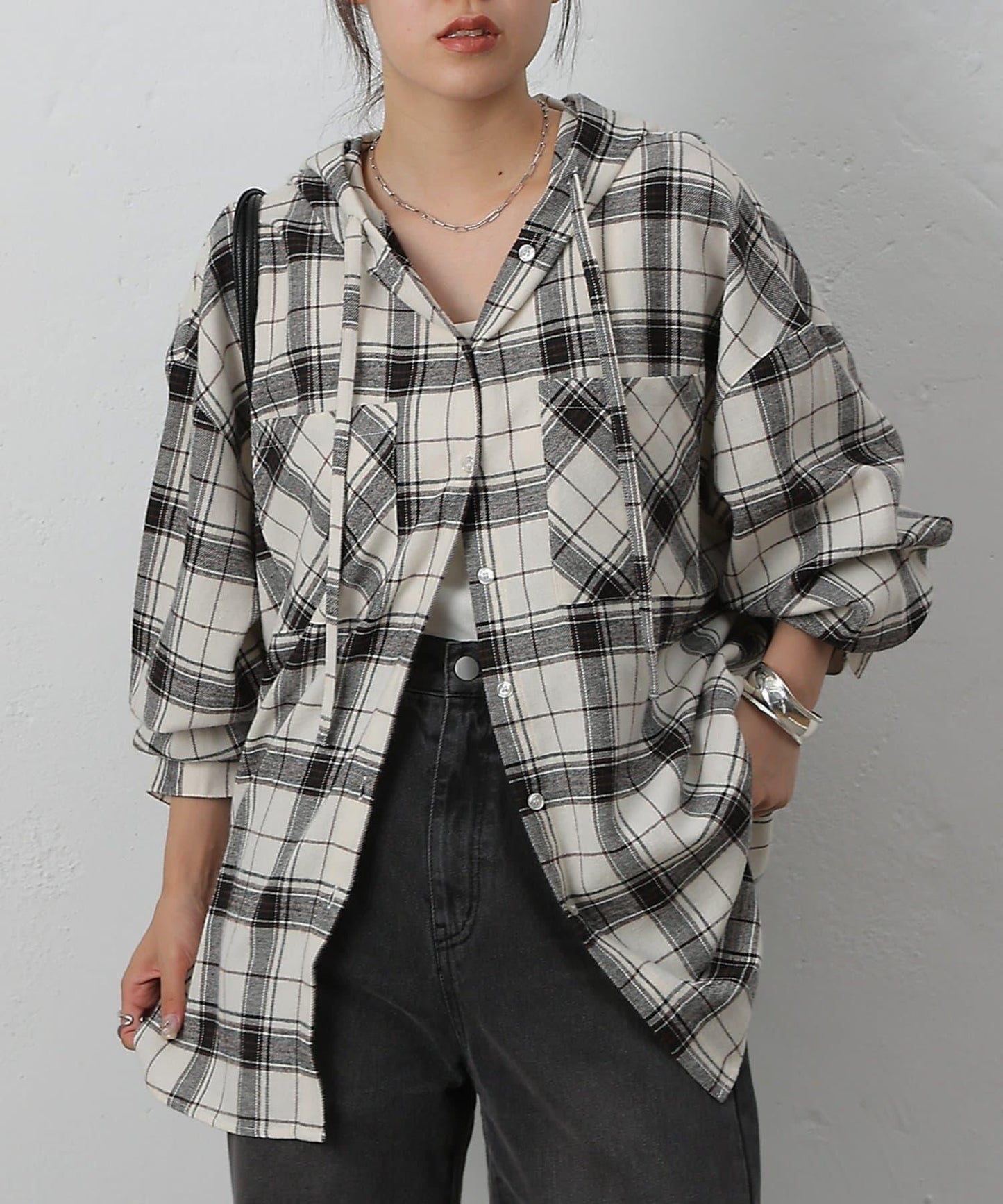 【AW/】磨毛格紋連帽襯衫