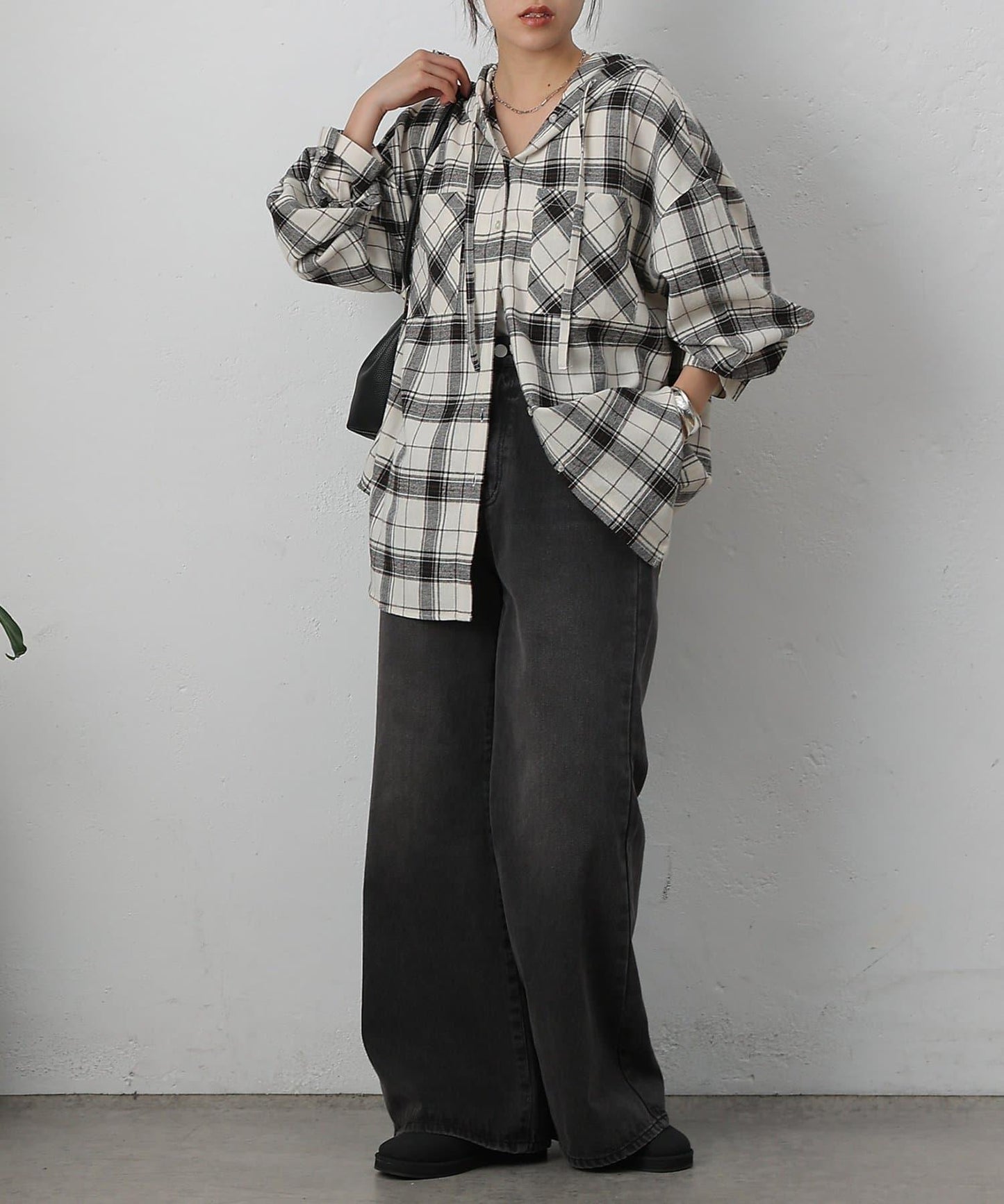 【AW/】磨毛格紋連帽襯衫