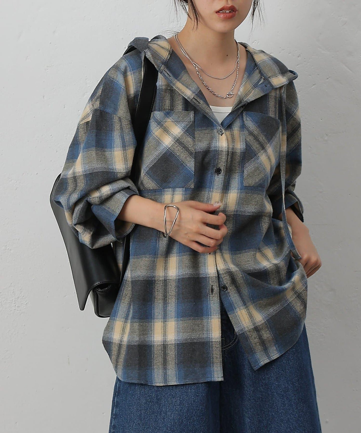 【AW/】磨毛格紋連帽襯衫