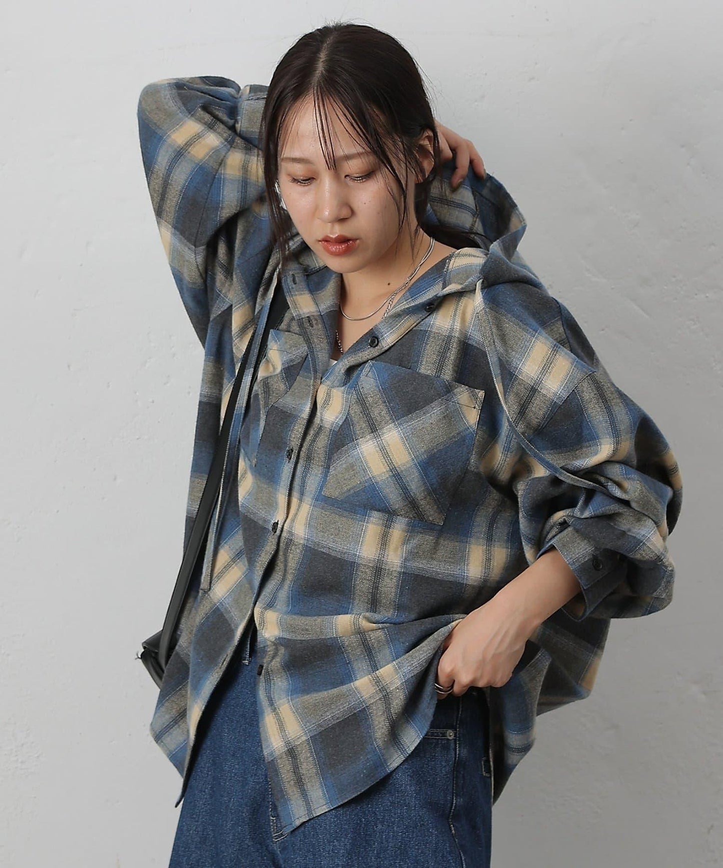 【AW/】磨毛格紋連帽襯衫