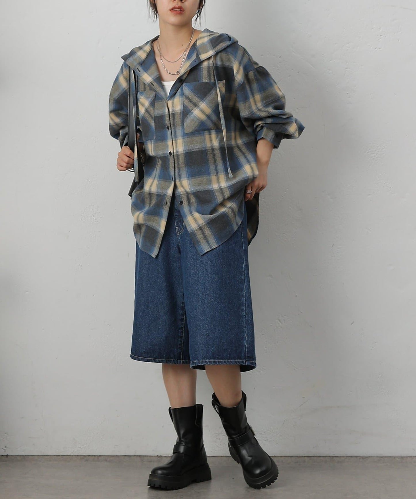 【AW/】磨毛格紋連帽襯衫