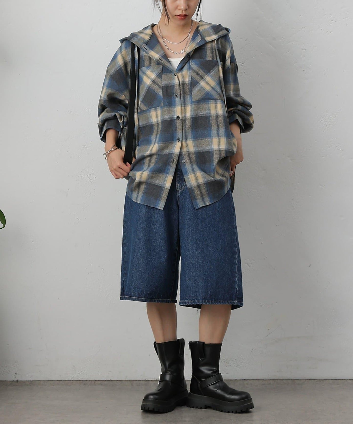 【AW/】磨毛格紋連帽襯衫