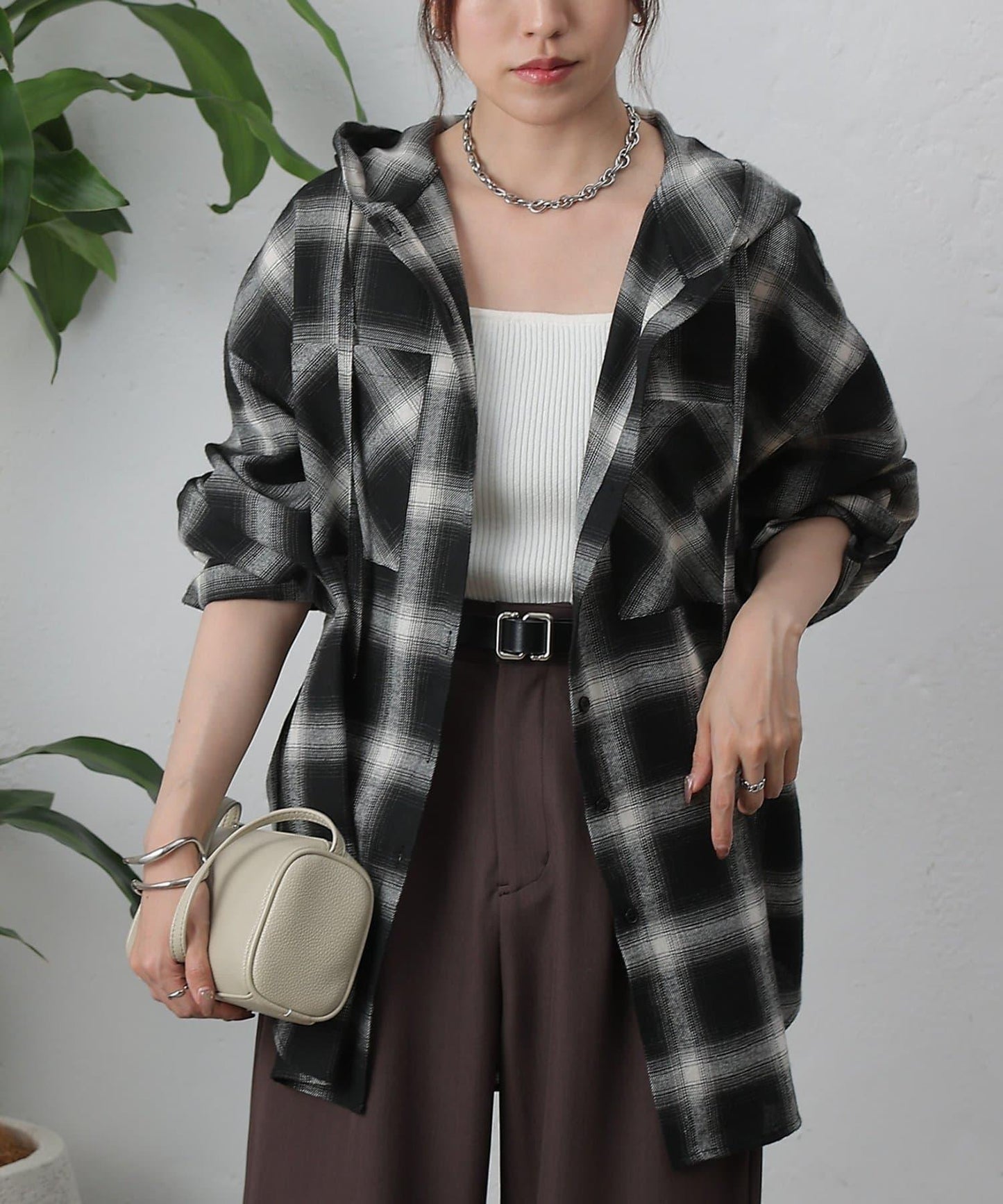 【AW/】磨毛格紋連帽襯衫