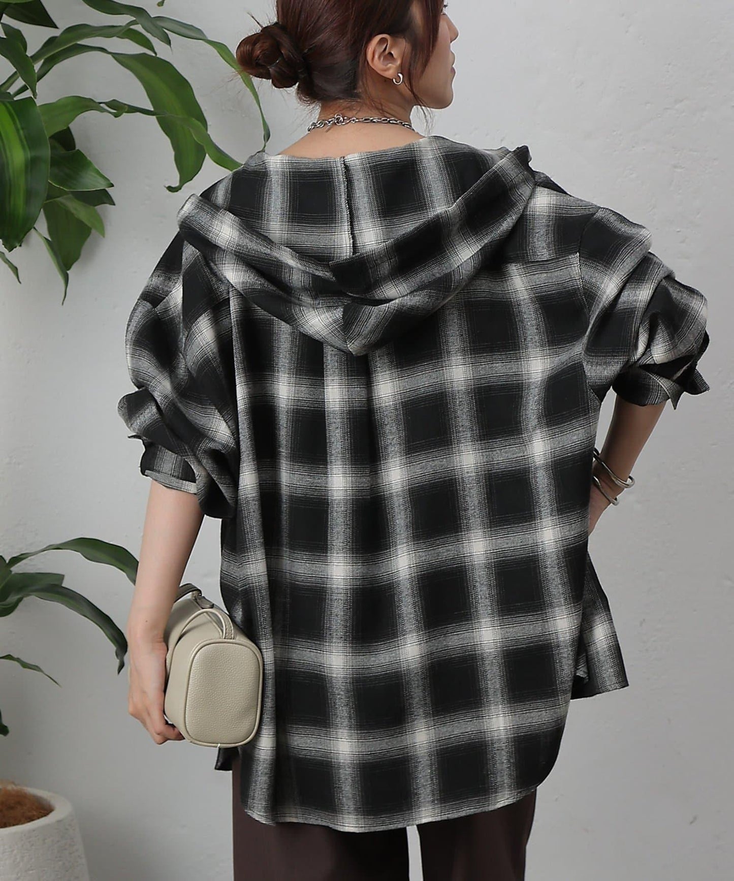 【AW/】磨毛格紋連帽襯衫