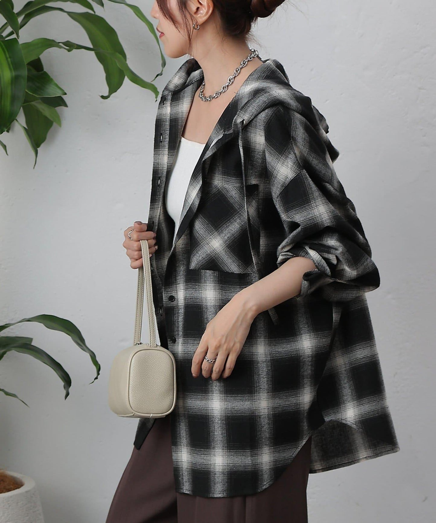 【AW/】磨毛格紋連帽襯衫