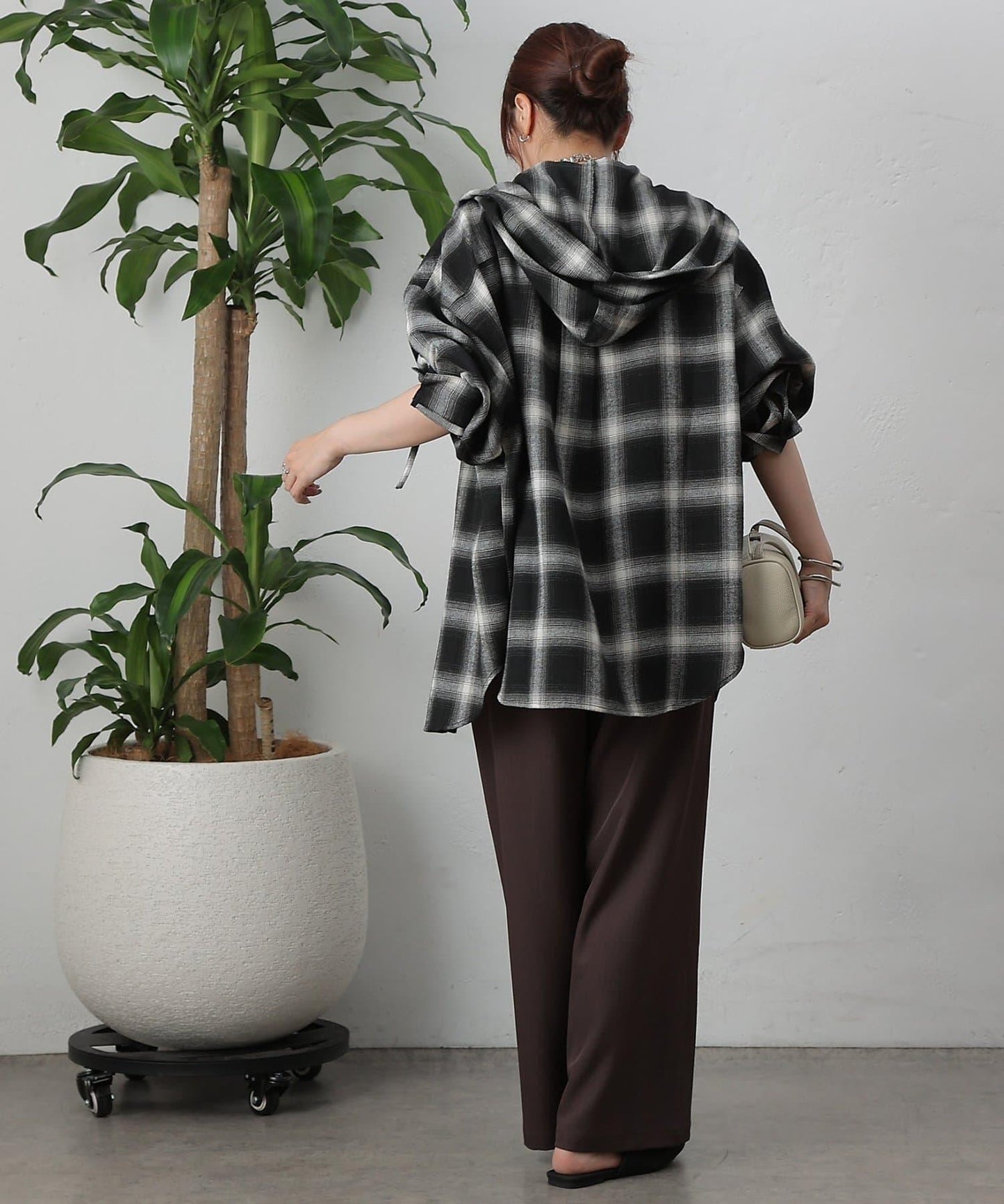 【AW/】磨毛格紋連帽襯衫