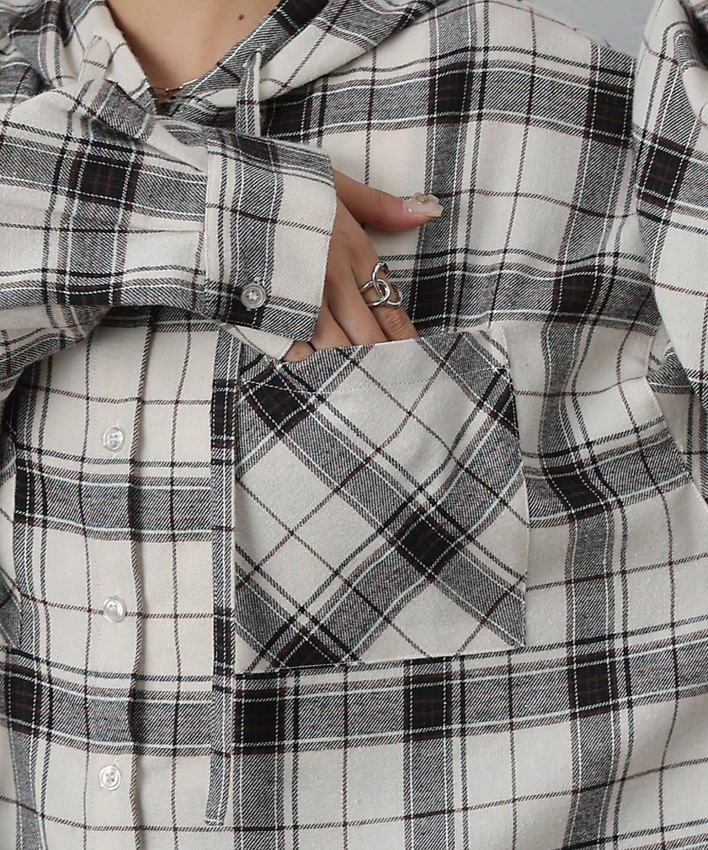 【AW/】磨毛格紋連帽襯衫