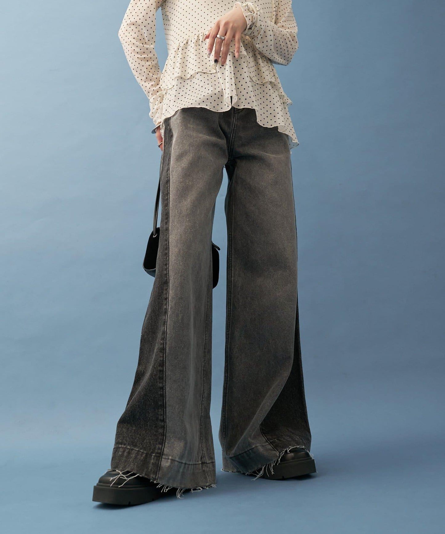 【高腰顯腿長】拼接牛仔褲