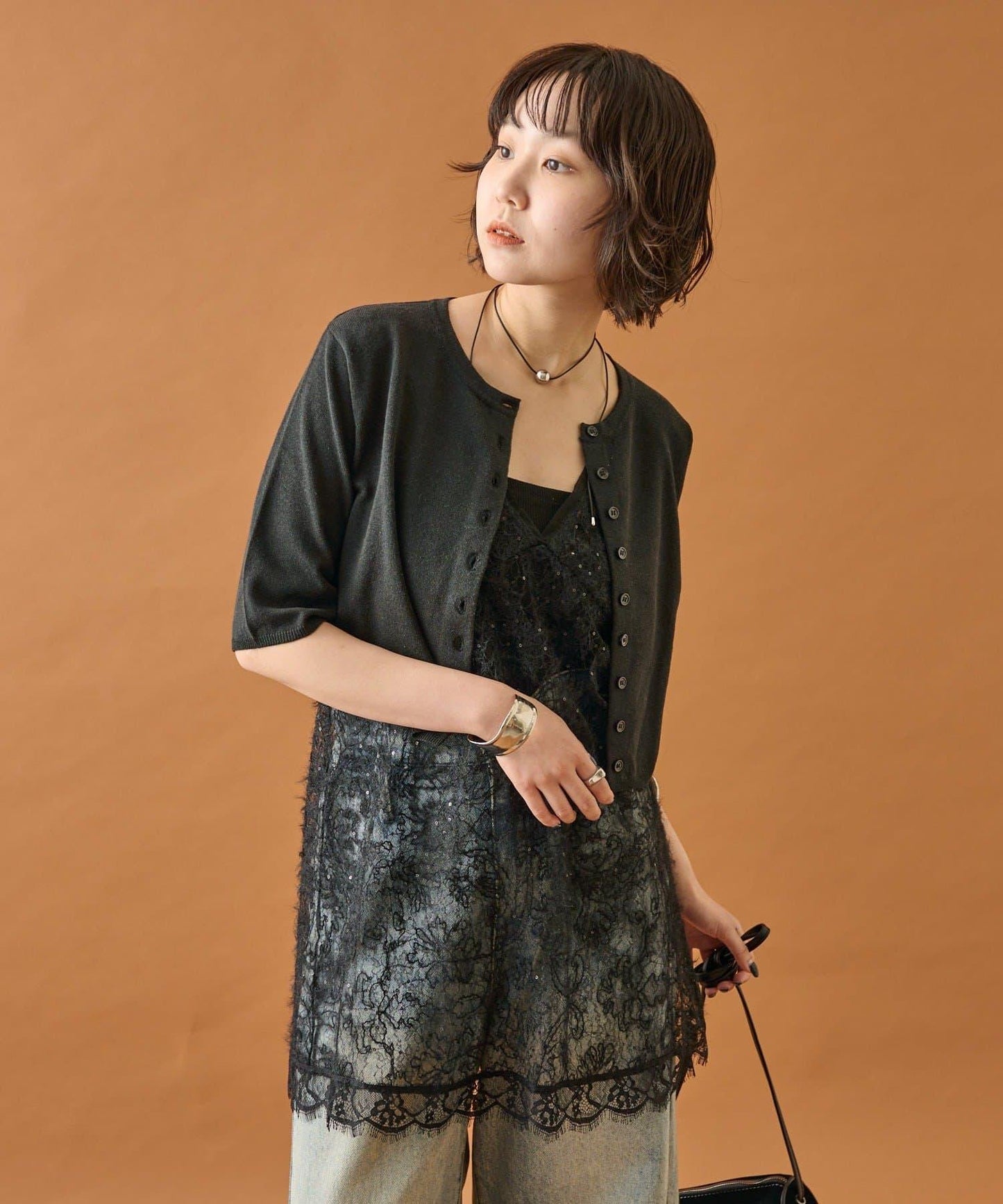 長毛蕾絲背心長款上衣