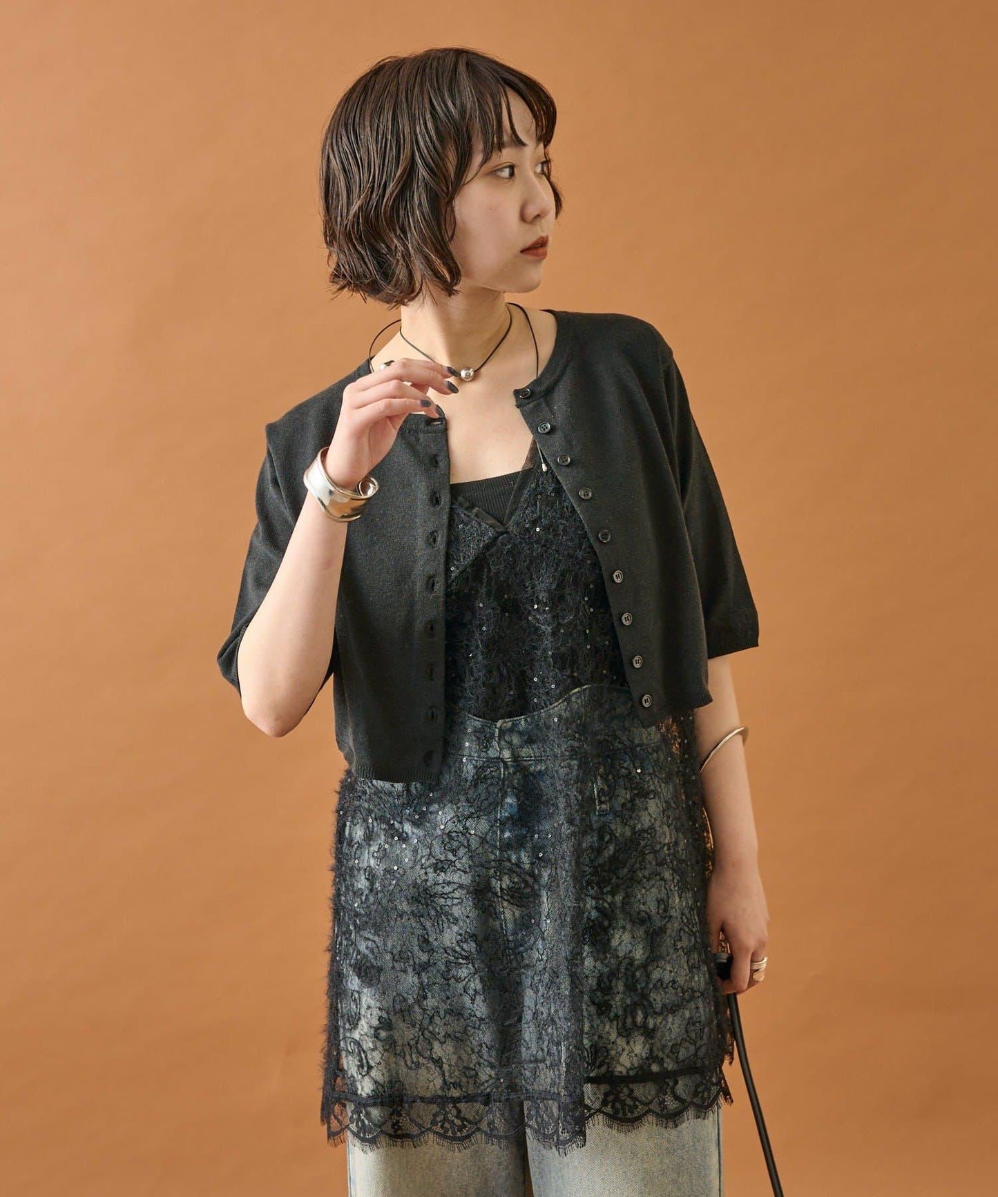 長毛蕾絲背心長款上衣