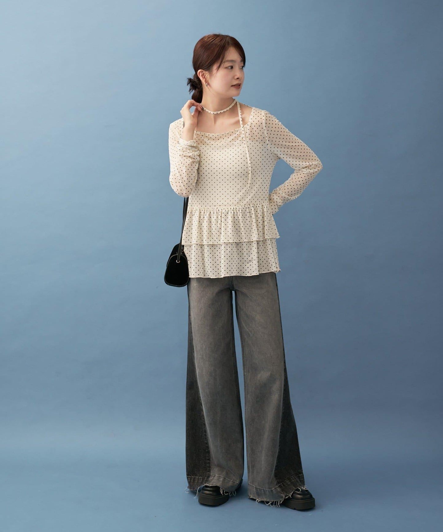 【高腰顯腿長】拼接牛仔褲