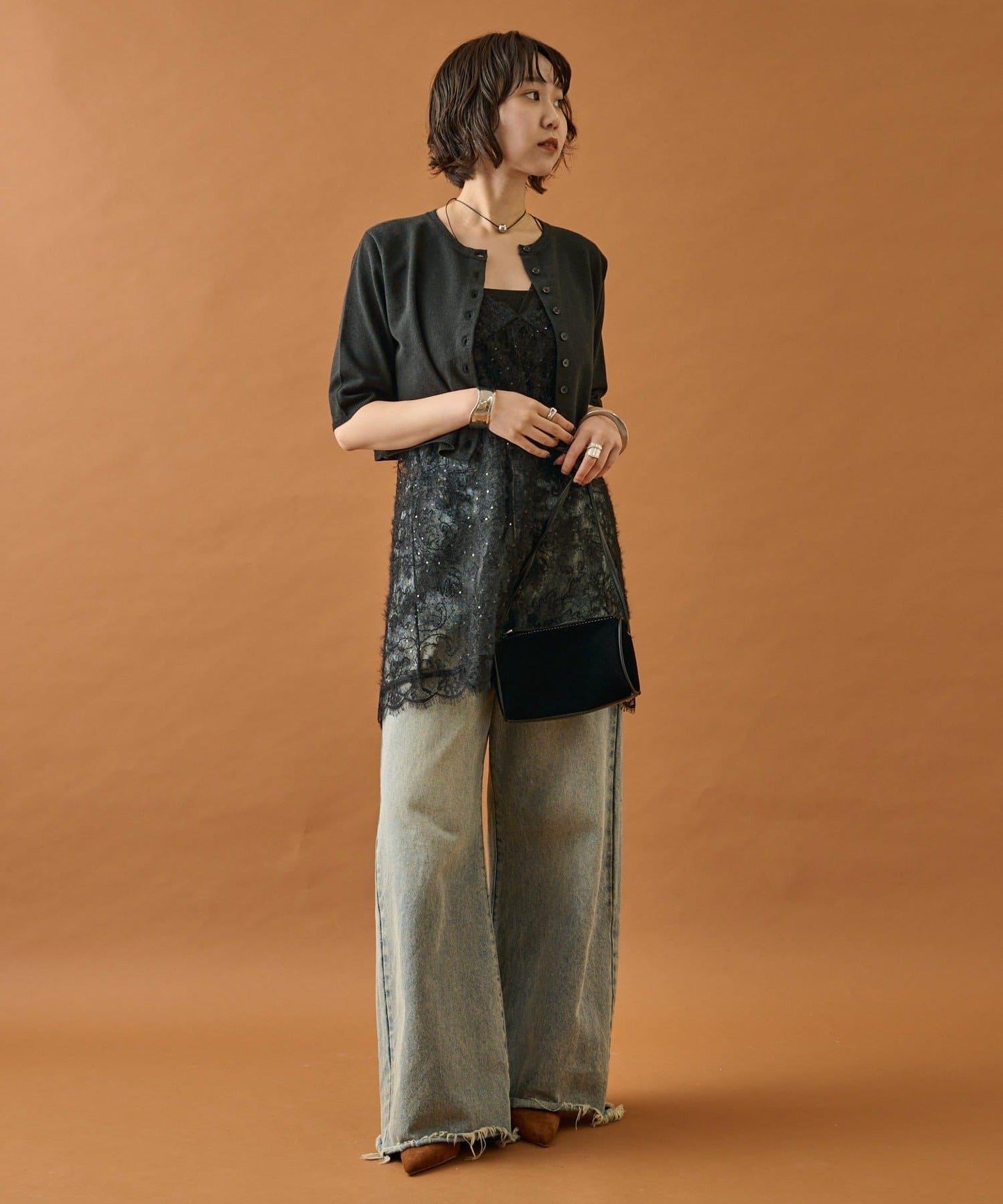 長毛蕾絲背心長款上衣