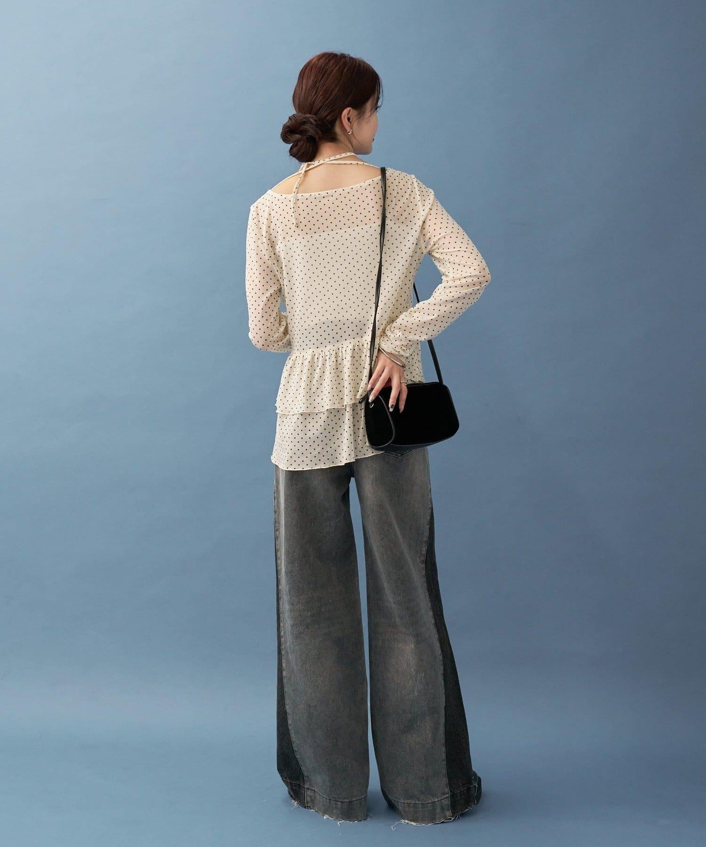 【高腰顯腿長】拼接牛仔褲