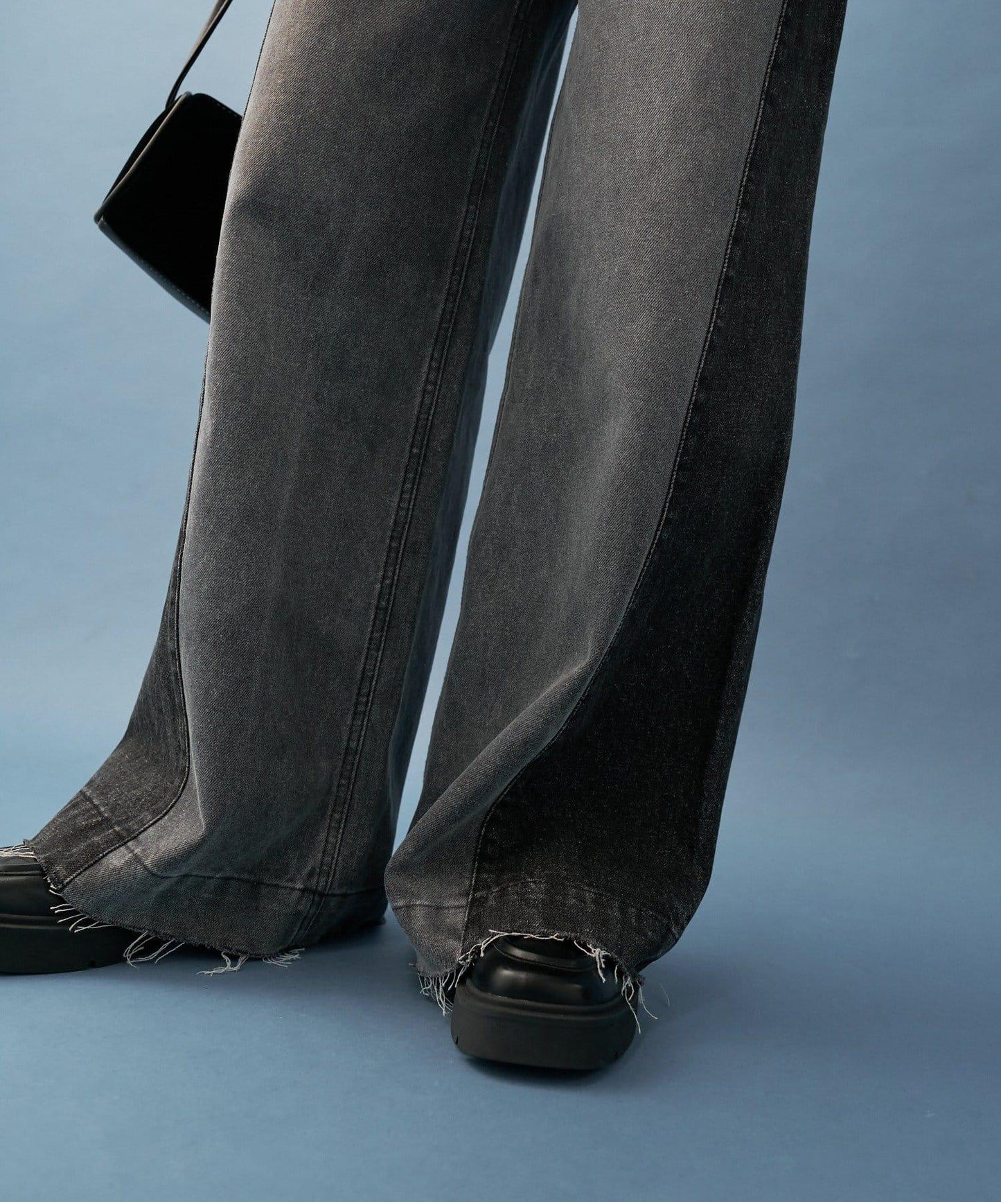 【高腰顯腿長】拼接牛仔褲