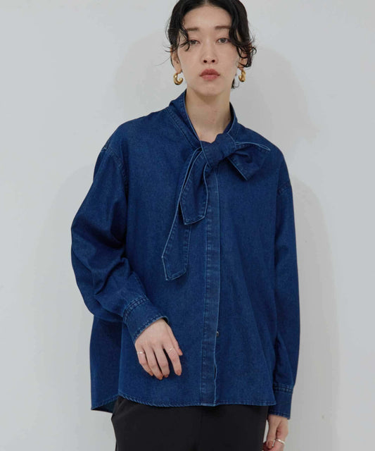 牛仔蝴蝶結領襯衫