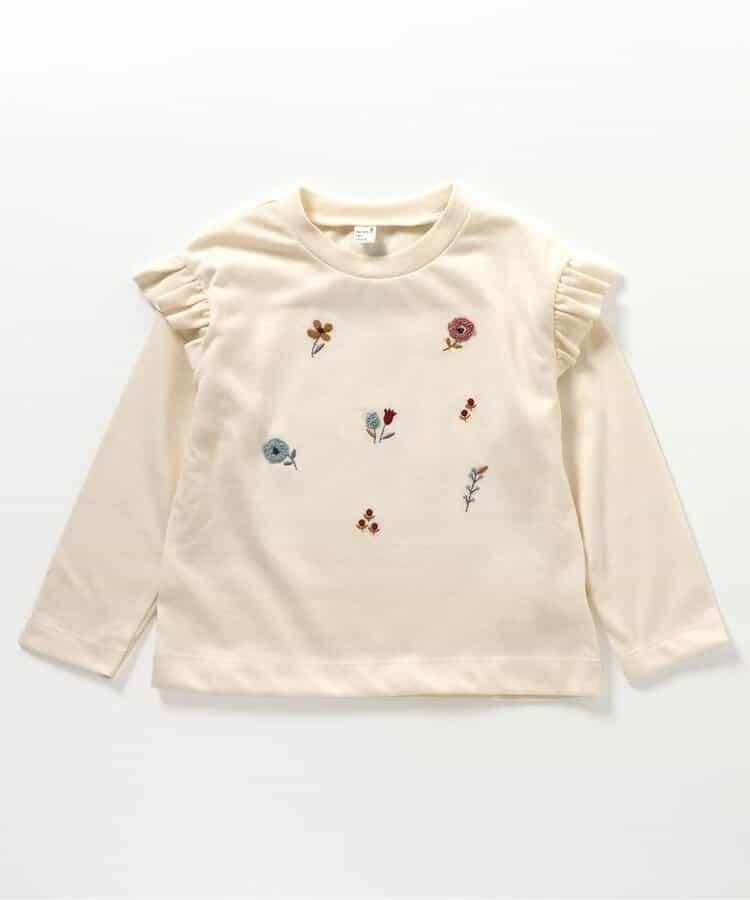 肩部荷葉邊花卉圖案T恤