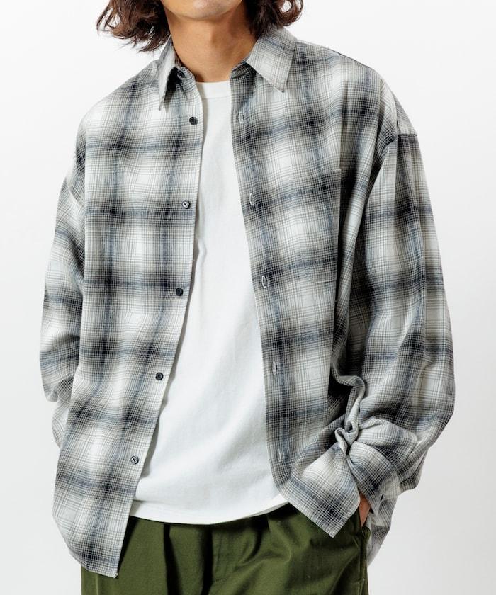 寬鬆版型漸變格紋法蘭絨襯衫