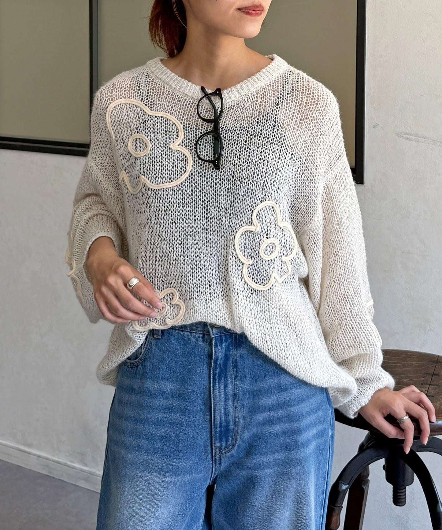 鏤空編織刺繡針織衫