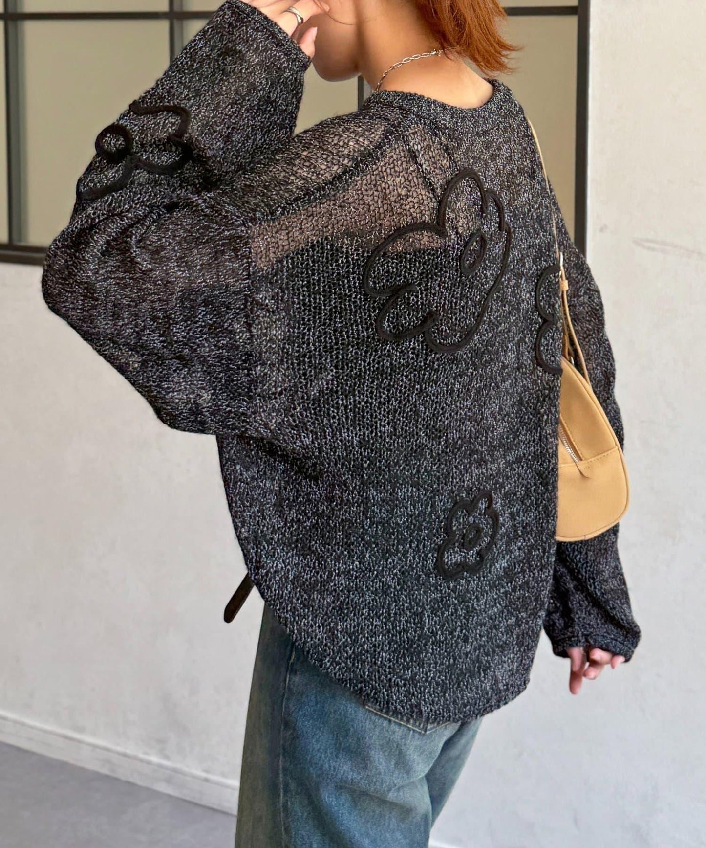 鏤空編織刺繡針織衫