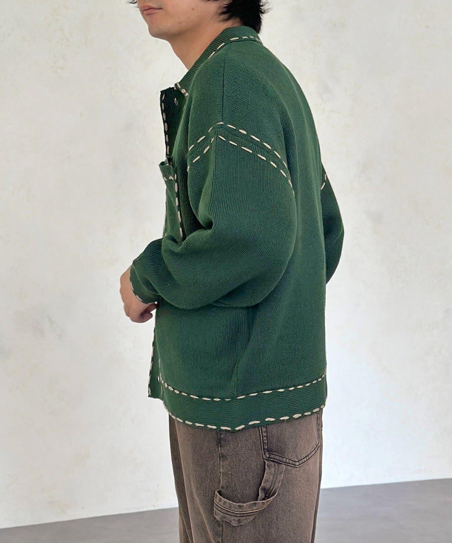 手工縫線針織襯衫