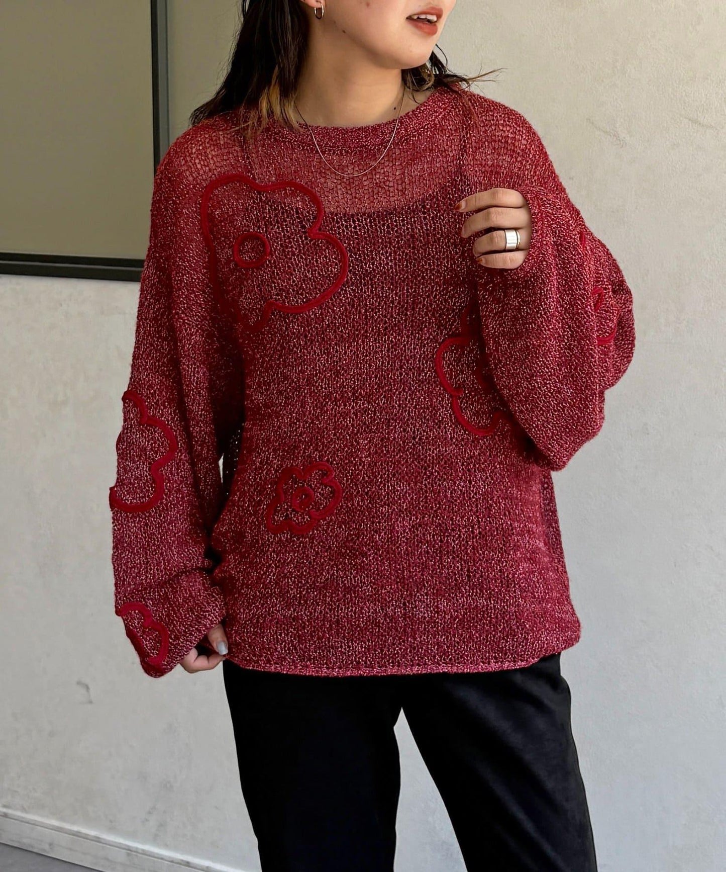 鏤空編織刺繡針織衫