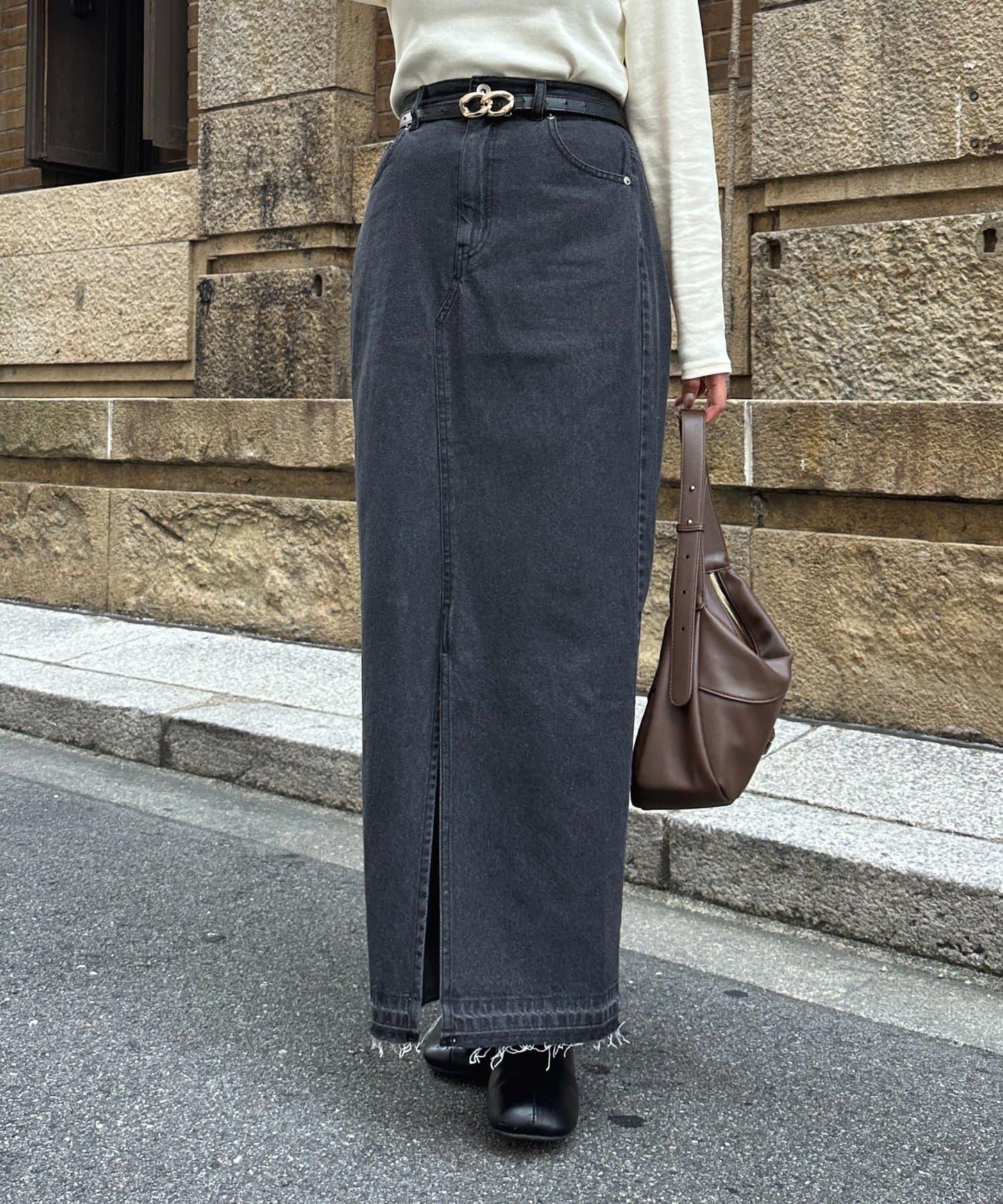 裁剪牛仔修身半身裙