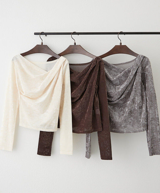 褶皺設計天鵝絨上衣