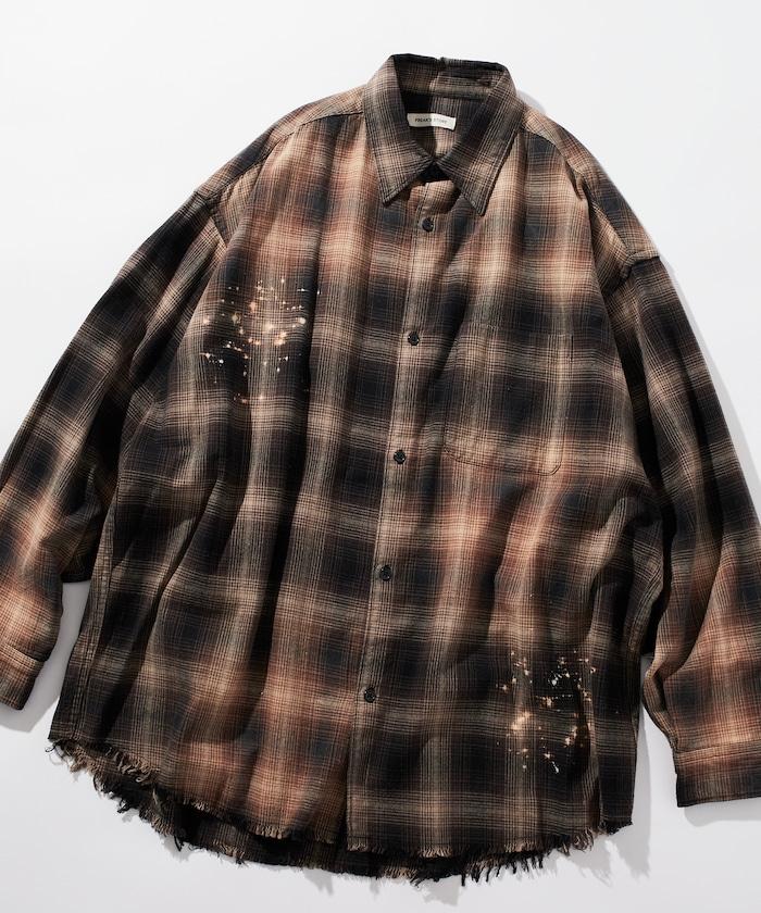 寬鬆版型 漂白工藝 漸變格紋 法蘭絨襯衫