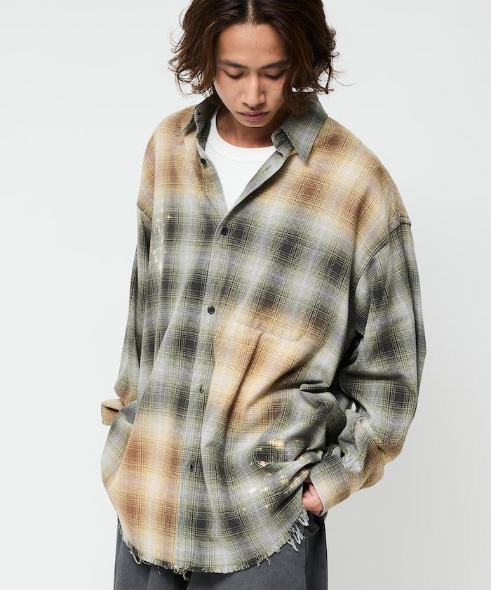 寬鬆版型 漂白工藝 漸變格紋 法蘭絨襯衫