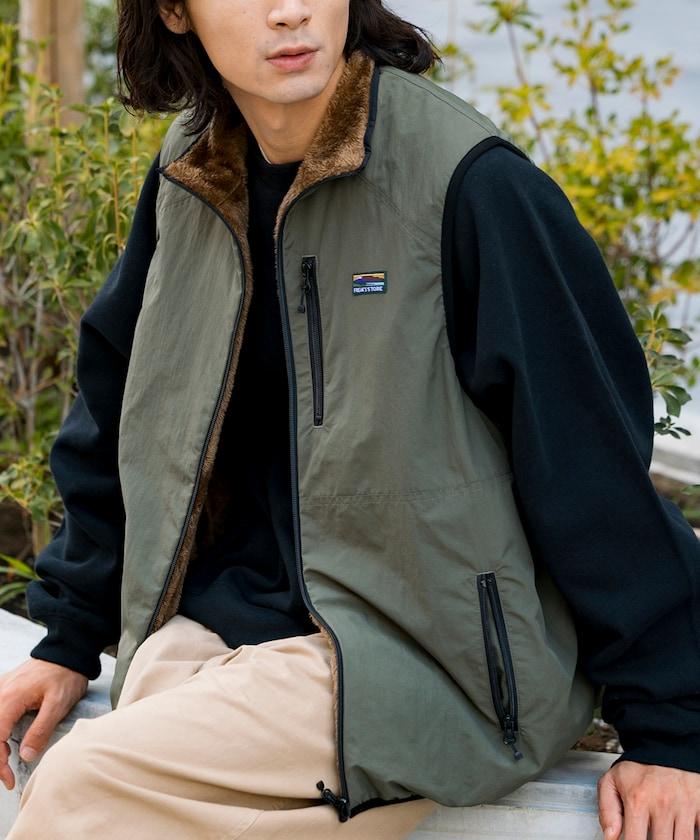 寬鬆版型尼龍羊羔絨雙面穿拉鍊馬甲