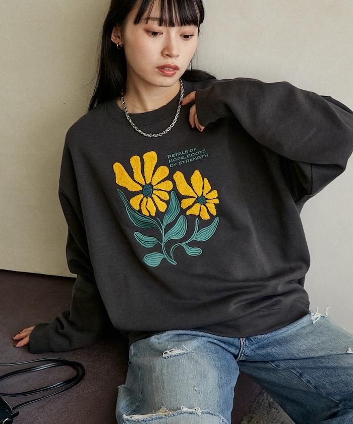 雛菊刺繡圓領衛衣