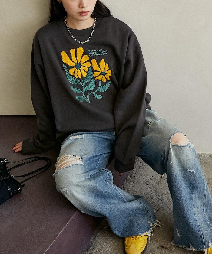 雛菊刺繡圓領衛衣