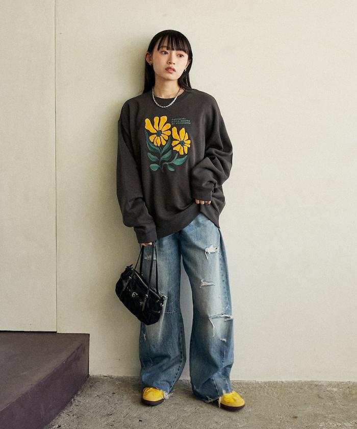 雛菊刺繡圓領衛衣