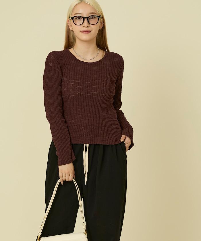 粗斜紋羅紋芭蕾領針織衫