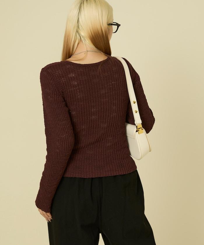 粗斜紋羅紋芭蕾領針織衫