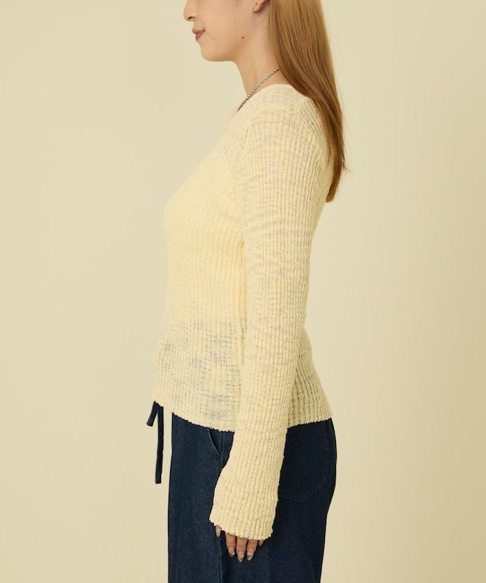 粗斜紋羅紋芭蕾領針織衫