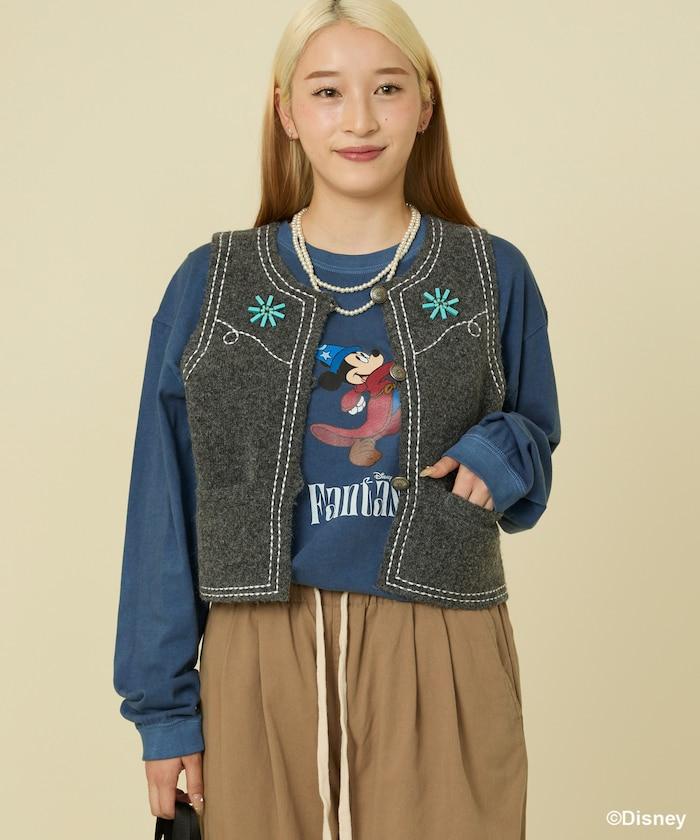 西部風格珠飾針織馬甲/金屬紐扣馬甲