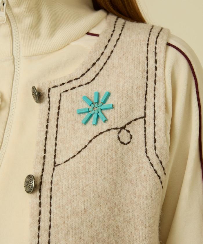 西部風格珠飾針織馬甲/金屬紐扣馬甲