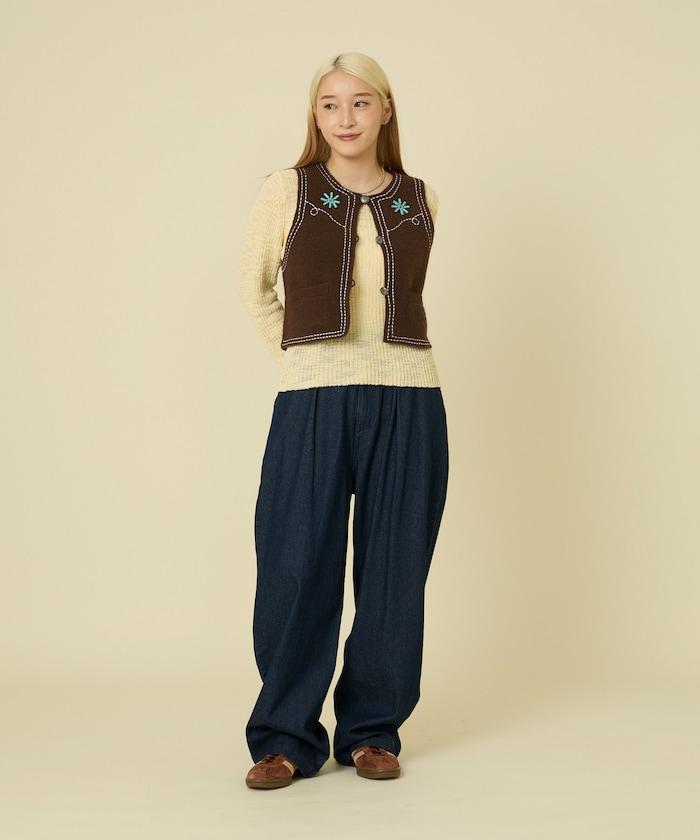 西部風格珠飾針織馬甲/金屬紐扣馬甲