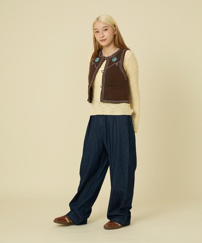 西部風格珠飾針織馬甲/金屬紐扣馬甲