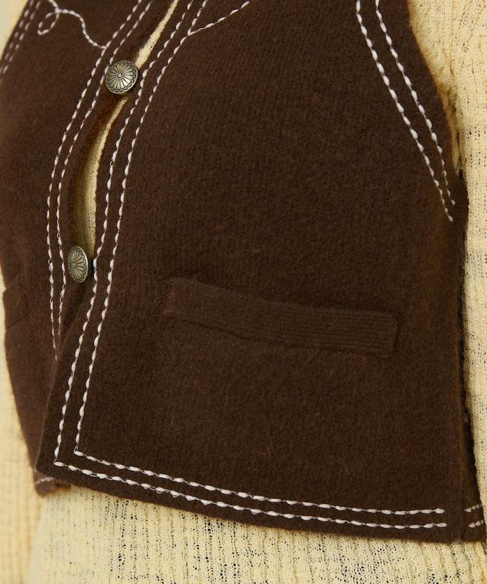 西部風格珠飾針織馬甲/金屬紐扣馬甲