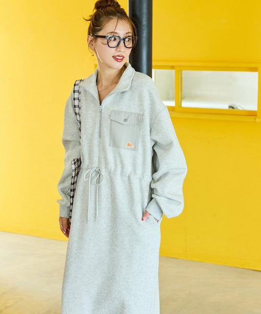 特別款內加絨半拉鍊腰帶連衣裙