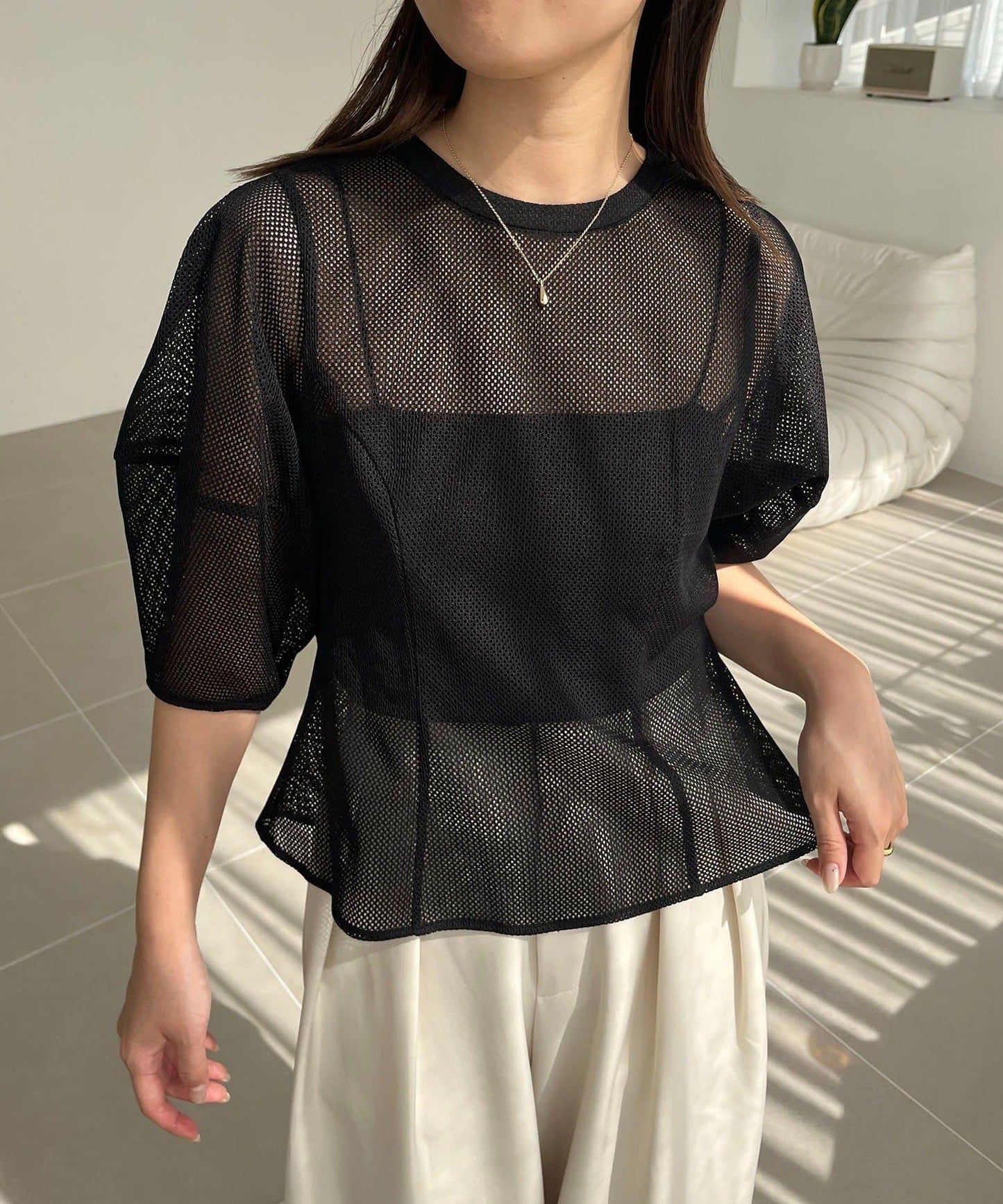 【CAPRICIEUX LE'MAGE】【yao企畫】網紗泡泡袖喇叭上衣