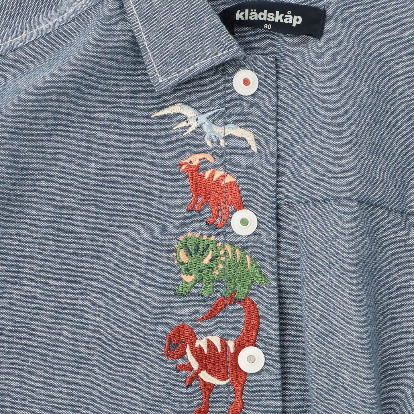 恐龍探頭刺繡長袖襯衫