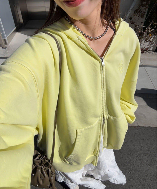 水洗刺繡雙拉鍊連帽衛衣