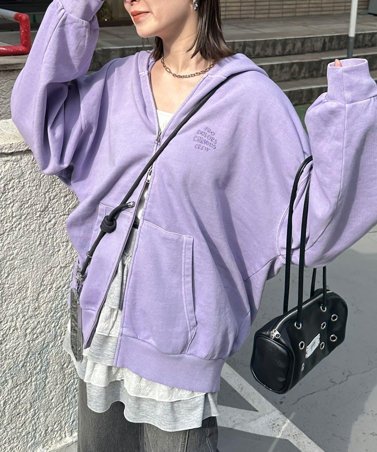 水洗刺繡雙拉鍊連帽衛衣