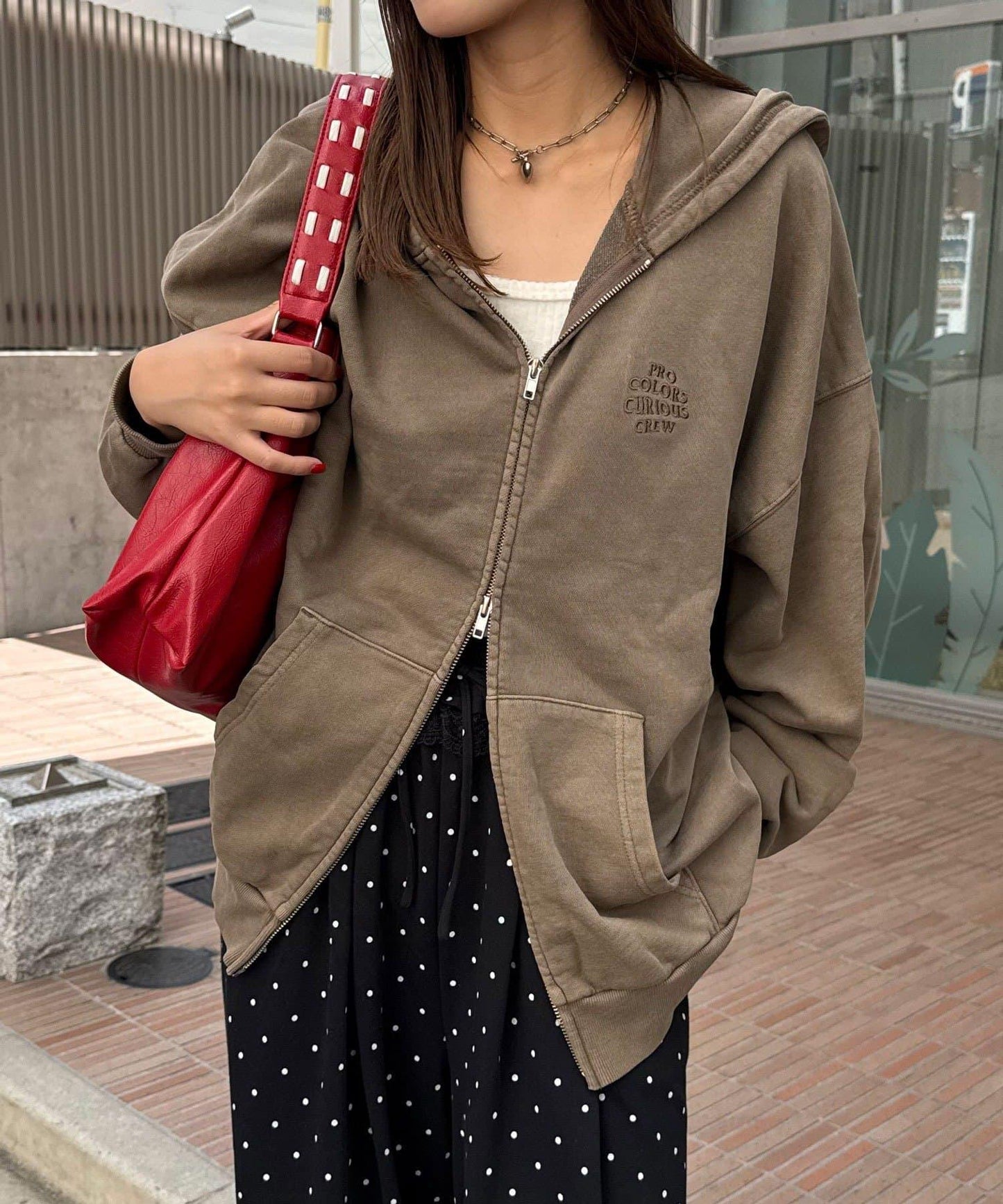 水洗刺繡雙拉鍊連帽衛衣