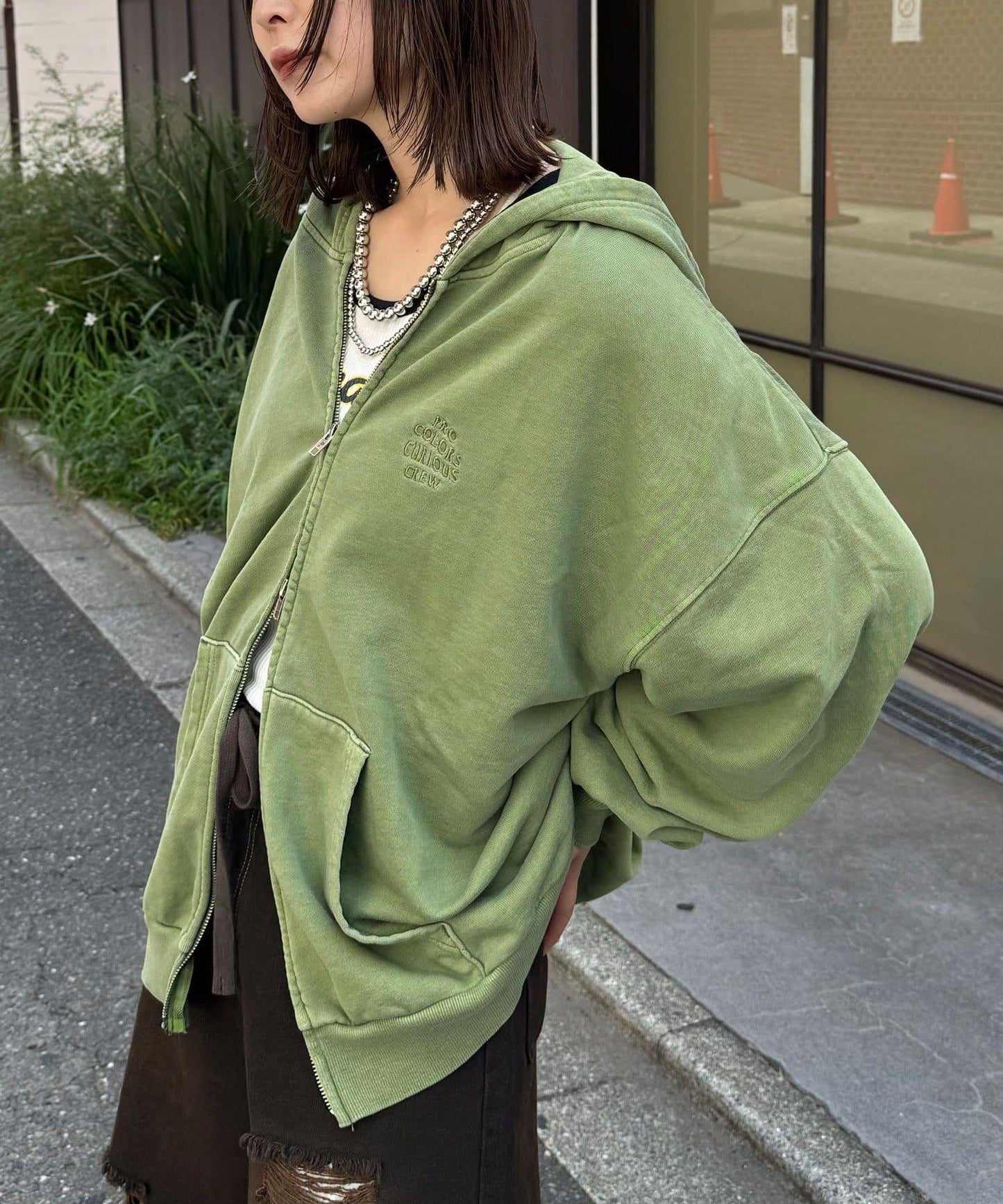 水洗刺繡雙拉鍊連帽衛衣