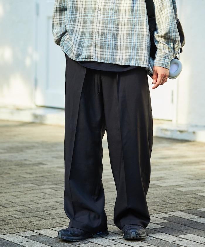寬鬆直筒一褶西裝長褲