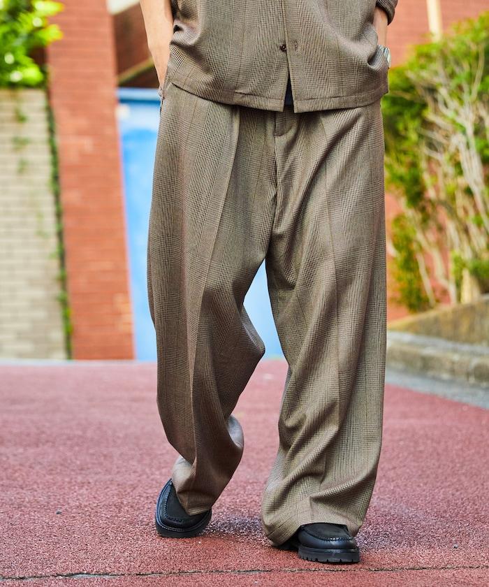 寬鬆直筒一褶西裝長褲